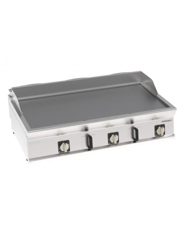Fry top elettrico da banco in acciaio inox, piastra tripla liscia cromata spazzolata - tecnologia Evenheat - cm 120x70x28h