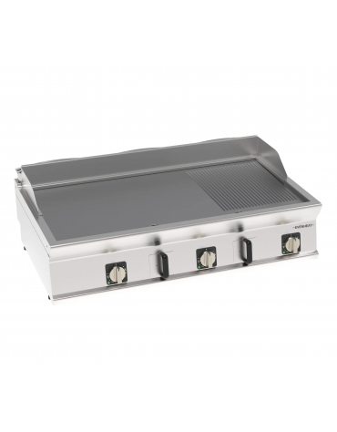 Fry top elettrico da banco inox, piastra 1/3 rigata e 2/3 liscia cromata spazzolata - tecnologia evenheat - cm 120x70x28h