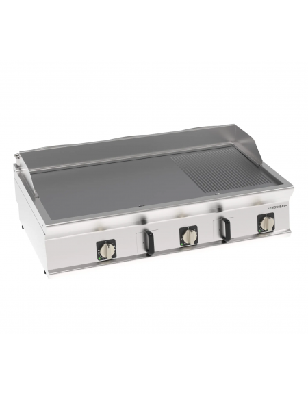 Fry top elettrico da banco inox, piastra 1/3 rigata e 2/3 liscia cromata spazzolata - tecnologia evenheat - cm 120x70x28h