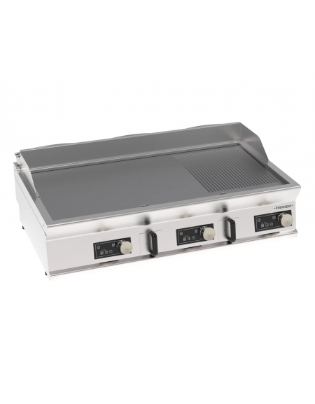 Fry top elettrico da banco, piastra 1/3 rigata e 2/3 liscia cromata spazzolata, controllo elettronico - evenheat - cm 120x70x28h