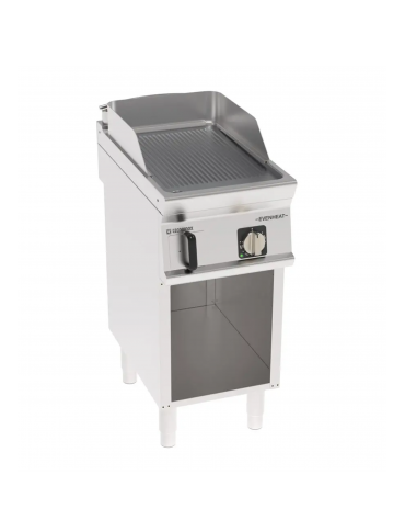 Fry-Top elettrico su vano aperto in acciaio inox, piastra rigata cromata spazzolata - tecnologia Evenheat - cm 40x70x90h