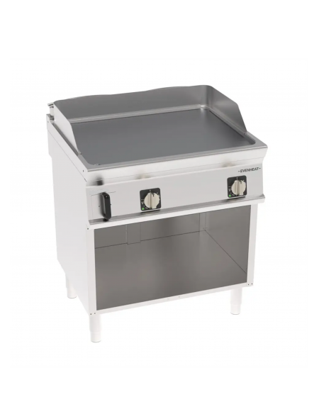 Fry-Top elettrico su vano aperto in inox, piastra doppia liscia cromata spazzolata - tecnologia Evenheat - cm 80x70x90h