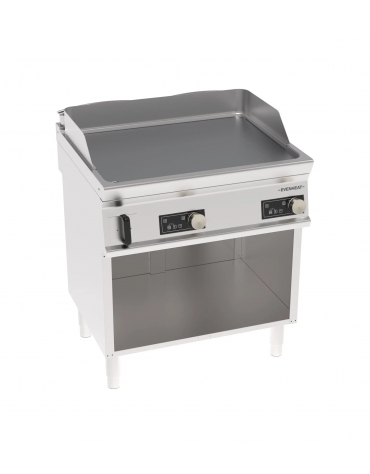 Fry-Top elettrico inox su vano aperto, piastra doppia liscia cromata spazzolata, controllo elettronico - Evenheat - cm 80x70x90h
