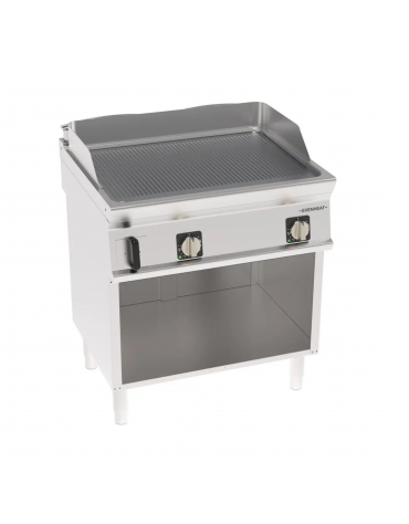 Fry-Top elettrico inox su vano aperto, piastra singola rigata cromata spazzolata - tecnologia Evenheat - cm 80x70x90h