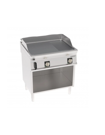 Fry-Top elettrico su vano aperto in inox, piastra 1/3 rigata e 2/3 liscia cromata spazzolata - tecnologia Evenheat - cm 80x70x90