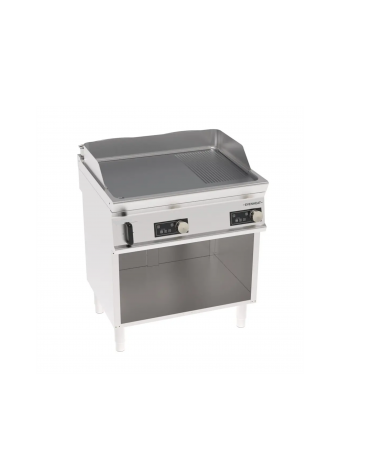 Fry-Top elettrico su vano aperto, 1/3 rigat0 e 2/3 liscio cromato spazzolato a controllo elettronico - Evenheat -cm 80x70x90h