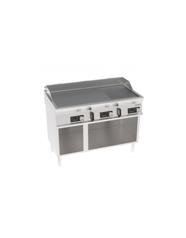 Fry-Top elettrico su vano aperto, piastra 1/3 rigata 2/3 liscia cromata spazzolata, controllo elettronico - Evenheat -cm 120x70x