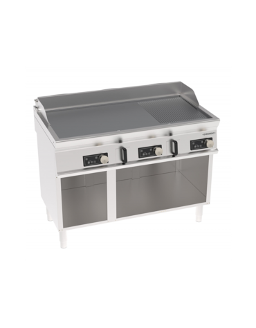 Fry-Top elettrico su vano aperto, 1/3 rigato 2/3 liscia cromato spazzolato, controllo elettronico - Evenheat -cm 120x70x90h