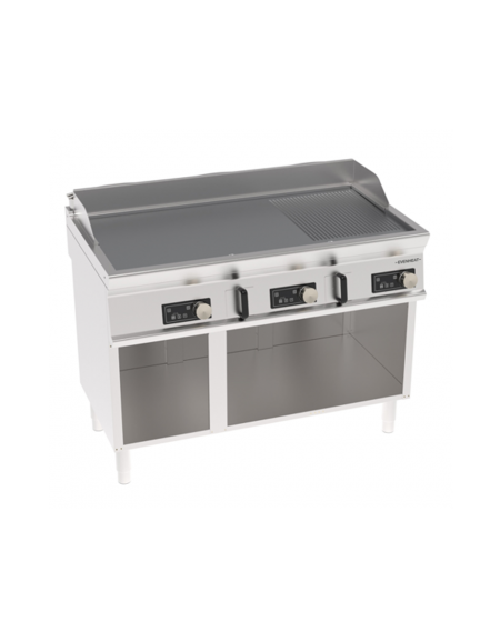 Fry-Top elettrico su vano aperto, 1/3 rigato 2/3 liscia cromato spazzolato, controllo elettronico - Evenheat -cm 120x70x90h
