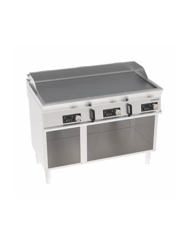 Fry-Top elettrico su vano aperto inox, piastra liscia cromata spazzolata, controllo elettronico - Evenheat -cm 120x70x90h