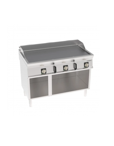 Fry-Top elettrico su vano aperto in inox, piastra tripla liscia cromata spazzolata - tecnologia Evenheat - cm 120x70x90h