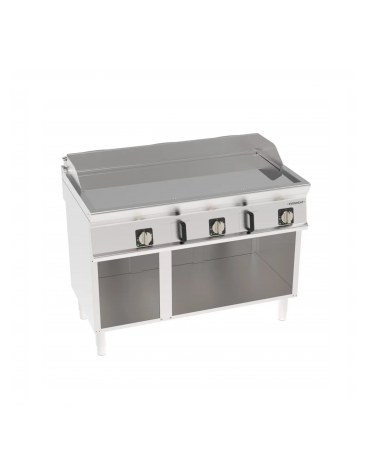 Fry-Top elettrico su vano aperto in acciaio inox, piastra tripla liscia cromata - tecnologia Evenheat - cm 120x70x90h