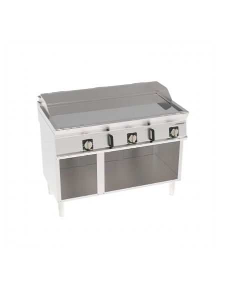 Fry-Top elettrico su vano aperto in acciaio inox, piastra tripla liscia cromata - tecnologia Evenheat - cm 120x70x90h