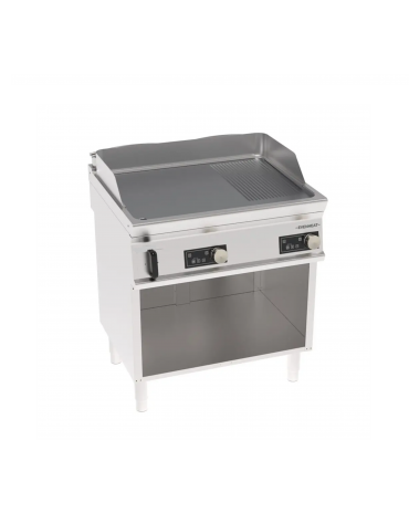 Fry-Top elettrico su vano aperto, 1/3 rigat0 e 2/3 liscio cromato spazzolato a controllo elettronico - Evenheat -cm 80x70x90h