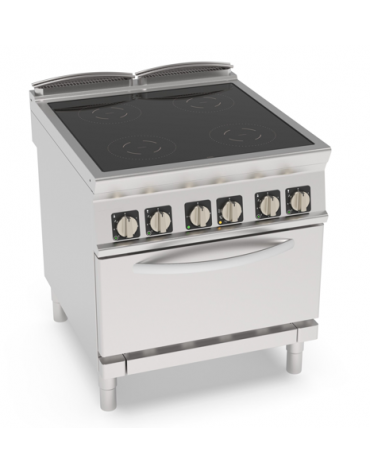 Cucina elettrica 4 zone con piano ad induzione su forno elettrico statico GN 2/1, camera cm 57,5x65x30 - Kw 25 - cm 80x90x90h