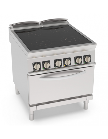 Cucina elettrica 4 zone con piano ad induzione su forno elettrico statico GN 2/1, camera cm 57,5x65x30 - Kw 25 - cm 80x90x90h