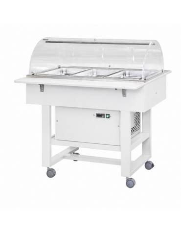 Carrello di servizio -5°C +5°C in legno multistrato con cupola, , 3xGN1/1, colore bianco - cm 111x112x125h