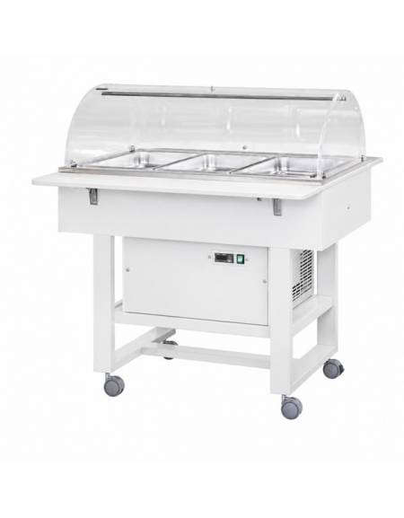 Carrello di servizio -5°C +5°C in legno multistrato con cupola, , 3xGN1/1, colore bianco - cm 111x112x125h