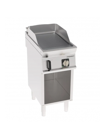 Fry-Top elettrico su vano aperto in acciaio inox, piastra rigata cromata spazzolata - tecnologia Evenheat - cm 40x70x90h