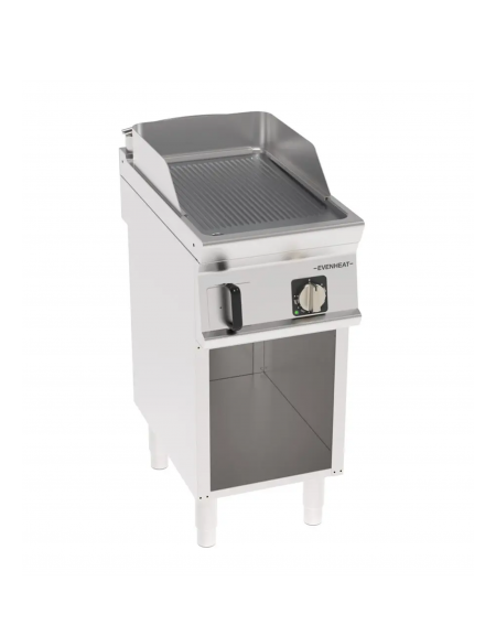 Fry-Top elettrico su vano aperto in acciaio inox, piastra rigata cromata spazzolata - tecnologia Evenheat - cm 40x70x90h