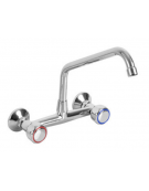 Rubinetto biforo a muro, canna girevole a "C" Ø mm 20, maniglie Rotonde - Lunghezza canna mm 250