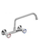 Rubinetto biforo a muro, canna girevole a "C" Ø mm 20, maniglie Rotonde - Lunghezza canna mm 300