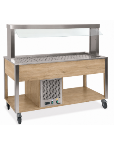 Buffet refrigerato 3x1/1 GN con parafiato fisso - colore Rovere - illuminazione a LED - cm 113x68x144h