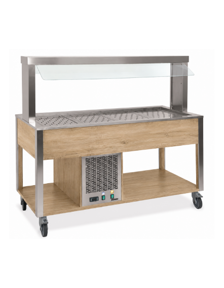 Buffet refrigerato 3x1/1 GN con parafiato fisso - colore Rovere - illuminazione a LED - cm 113x68x144h