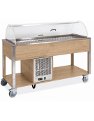 Carrello refrigerante in legno colore Rovere - 3 x GN 1/1 - con cupola e griglie asolate - cm 113x68x120h