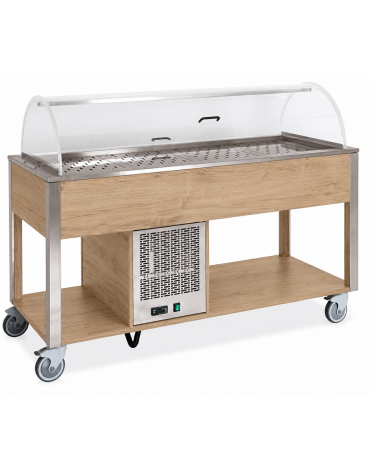 Carrello refrigerante in legno colore Rovere - 3 x GN 1/1 - con cupola e griglie asolate - cm 113x68x120h