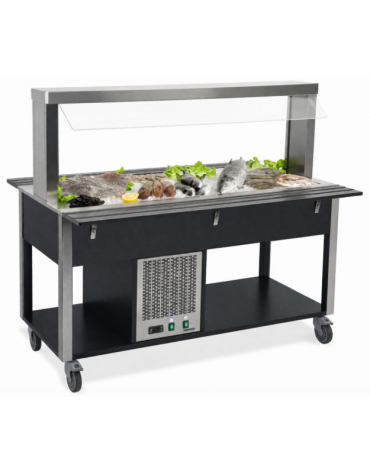 Carrello buffet refrigerante con parafiato fisso - colore Nero - 2 x GN 1/1 - cm 80x68x144h