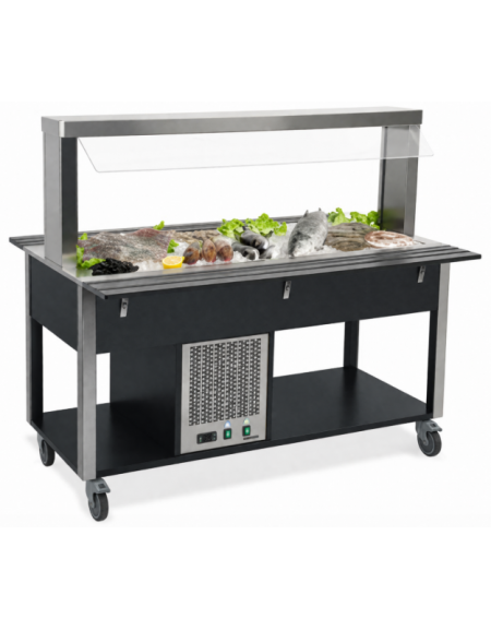 Carrello buffet refrigerante con parafiato fisso - colore Nero - 2 x GN 1/1 - cm 80x68x144h