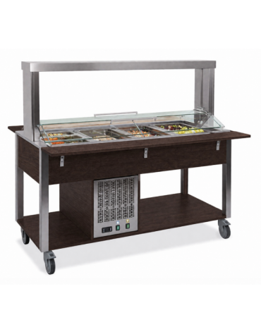 Buffet refrigerato 2xGN 1/1, colore Wengè con parafiato mobile - illuminazione a LED - cm 80x68x144h