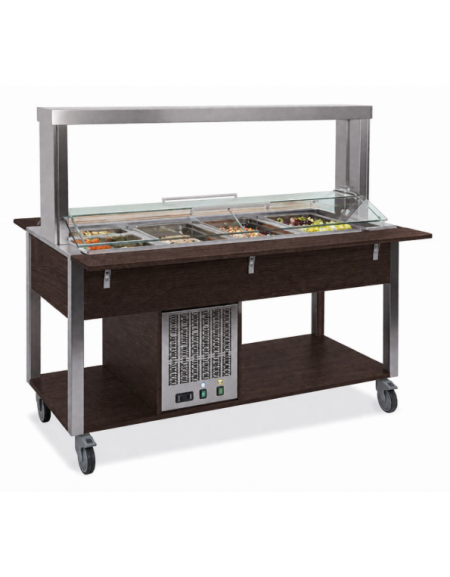 Buffet refrigerato 2xGN 1/1, colore Wengè con parafiato mobile - illuminazione a LED - cm 80x68x144h