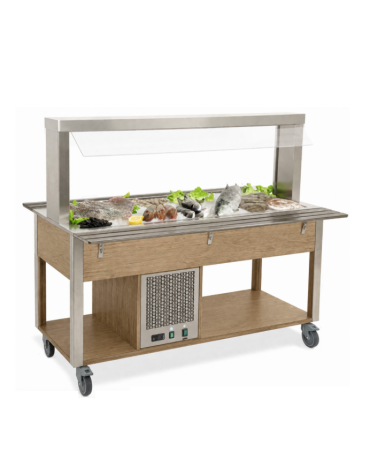Buffet refrigerato  2x1/1 GN con parafiato fisso - colore Rovere - illuminazione a LED - cm 80x68x144h