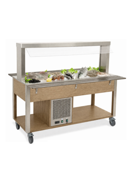 Buffet refrigerato  2x1/1 GN con parafiato fisso - colore Rovere - illuminazione a LED - cm 80x68x144h