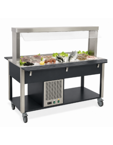 Carrello buffet refrigerante con parafiato fisso - colore Nero - 3 x GN 1/1 - cm 113x68x144h
