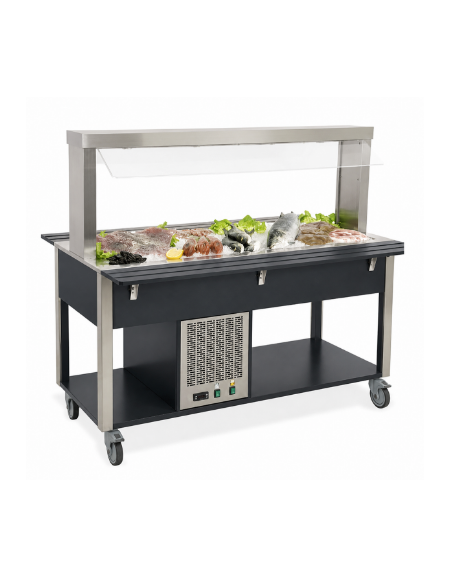 Carrello buffet refrigerante con parafiato fisso - colore Nero - 3 x GN 1/1 - cm 113x68x144h
