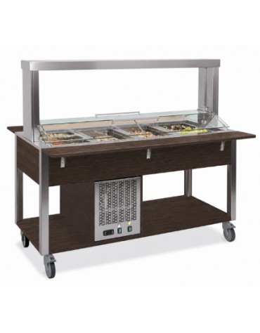 Buffet refrigerato 3xGN 1/1 colore Wengè, con parafiato mobile - illuminazione a LED - cm 113x68x144h