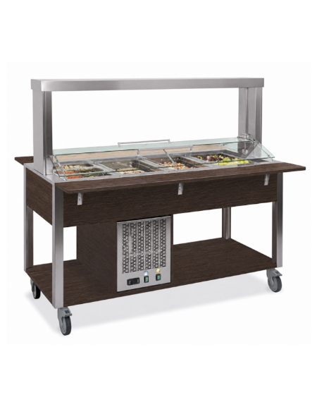 Buffet refrigerato 3xGN 1/1 colore Wengè, con parafiato mobile - illuminazione a LED - cm 113x68x144h