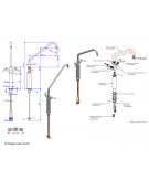 Rubinetto monoforo a lavello con prolunga, maniglie a leva e canna ‘C’ Ø24×350 mm