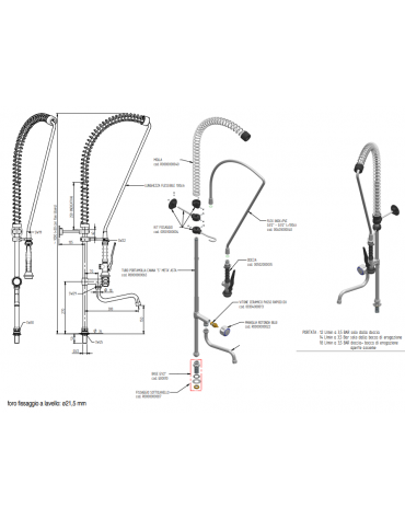 Kit doccia competo di basetta e canna a metà asta mm Ø 18, maniglia Rotonda - mm 300x150h