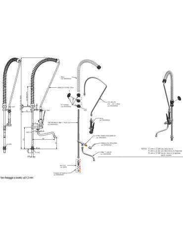 Kit doccia con Basetta, doccetta e canna girevole a metà asta mm Ø 18  - maniglia a Leva - mm 300x150h