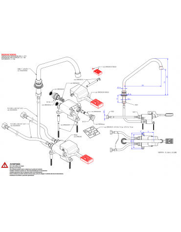 Kit miscelatore a pedale a pavimento con bocca di erogazione girevole "C" mm Ø18×250