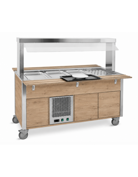 Carrello refrigerante armadiato, con parafiato fisso - colore Rovere - 2xGN 1/1 - cm 80x68x144h