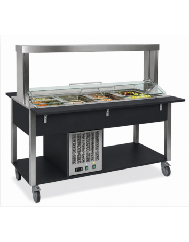 Carrello buffet refrigerato 2xGN 1/1 colore Nero con parafiato mobile - illuminazione a led - cm 80x68x144h