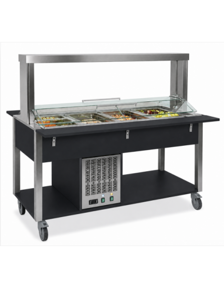 Carrello buffet refrigerato 2xGN 1/1 colore Nero con parafiato mobile - illuminazione a led - cm 80x68x144h