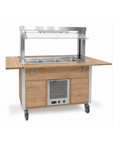 Carrello buffet armadiato refrigerato, con parafiato mobile - 2x1/1 GN - colore Rovere - cm 80x68x144h