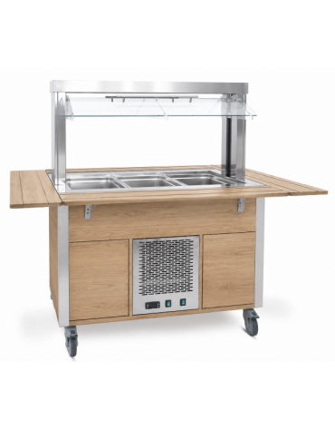Carrello buffet armadiato refrigerato, con parafiato mobile - 3x1/1 GN - colore Rovere - cm 113x68x144h