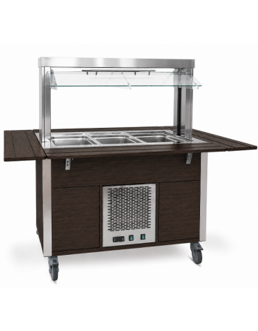 Carrello buffet armadiato refrigerato, con parafiato mobile - 3x1/1 GN - colore Wengè - cm 113x68x144h